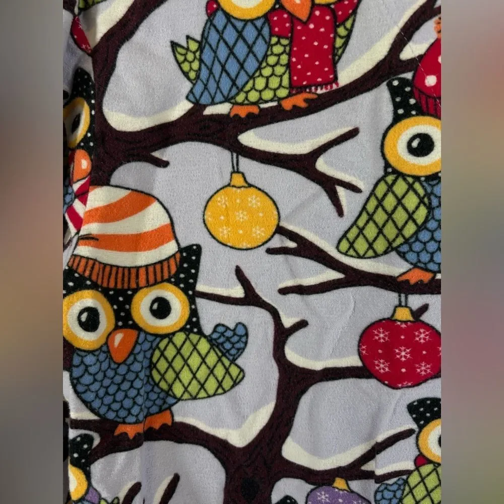 Nick & Nora Purple Owls in Hats Holiday Print Cotton Holiday Pajama Top Size L